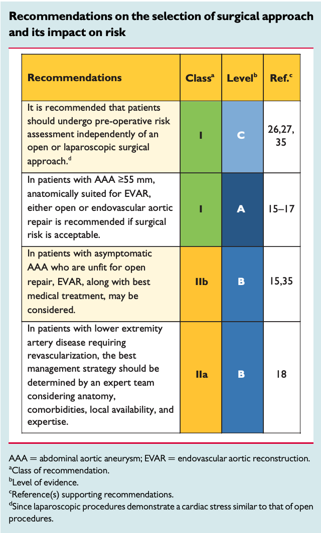 Recommendations on the selection of surgical approach and its impact on risk