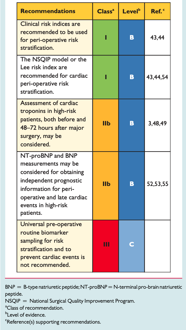 Recommendations on cardiac risk stratification